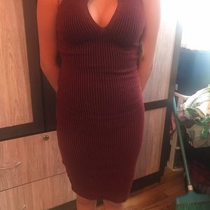 Red wine dress over the knees
